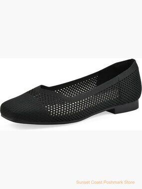 Fly Knit Ballet Flat Square Toe Pull-On Walking Shoes